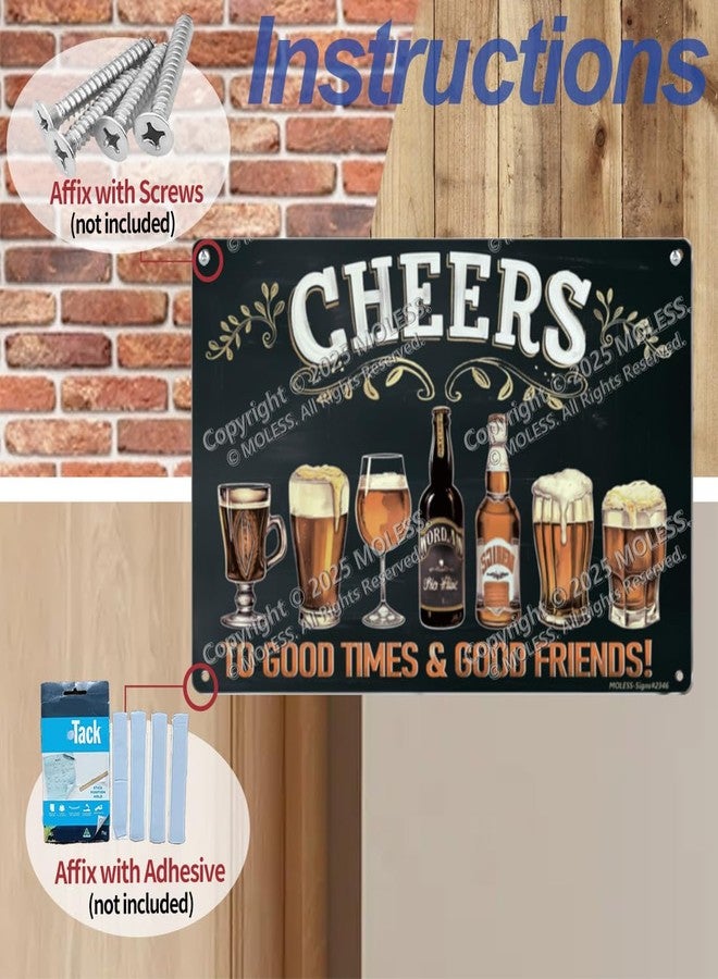 لوحة "Cheers to Good Times" عتيقة من MOLESS، مثالية لتزيين البارات أو غرف الرجال - لوحة معدنية متينة مقاس 12 × 8 بوصة، تُستخدم كديكور جداري للبار المنزلي/القبو/المرآب/غرفة الرجال، 2346 - Image 4